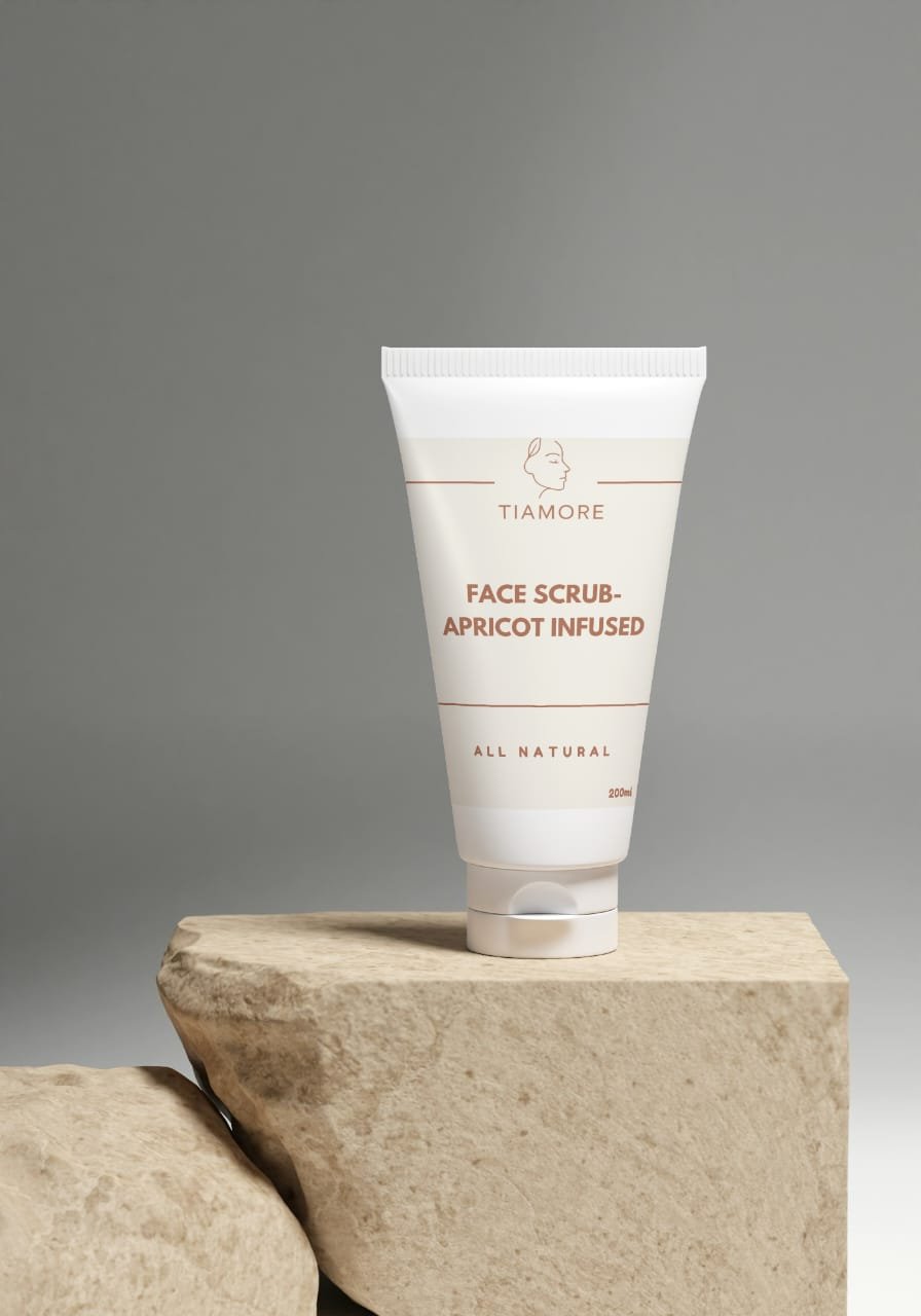 Tiamore Face Scrub Apricot Infused tube on stone
